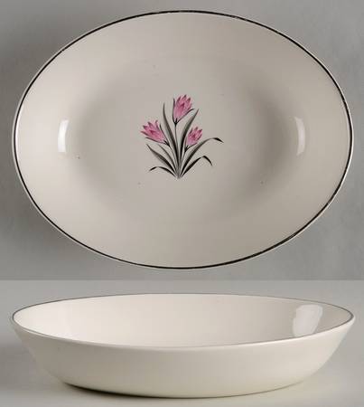 Pink Crocus 9" Oval Vegetable Bowl