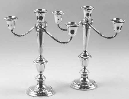 Sterling Hollowware Pair of 3-Light Candelabra