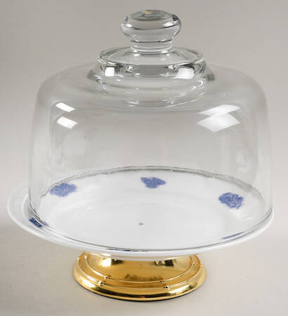 Bla Blom (Pattern Name Not On Back) 6 1/2"-7 1/2" Footed Cheese Plate w/ Glass Dome HC