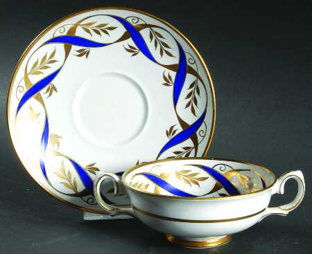 Chateau Cobalt Blue Footed Cream Soup Bowl & Saucer Set