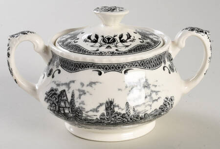 Scenes After Constable Black (Center & Rim Design) Sugar Bowl & Lid