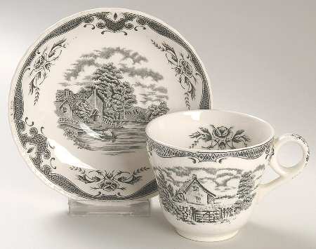 Scenes After Constable Black (Center & Rim Design) Flat Cup & Saucer Set