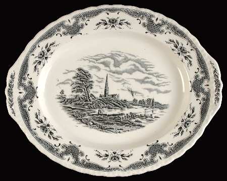 Scenes After Constable Black (Center & Rim Design) 12" Oval Serving Platter
