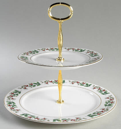 Christmas Charm-Delight-Holiday-Harmony 6 5/8"-10"  2 Tiered Serving Tray (Dp, Sp) HC