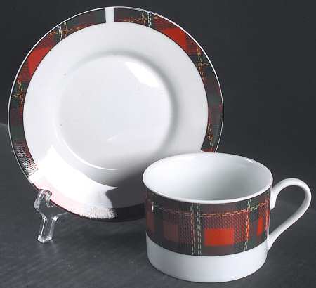 Christmas Plaid Flat Cup & Saucer Set