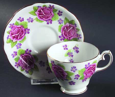 Rose & Violets Footed Cup & Saucer Set
