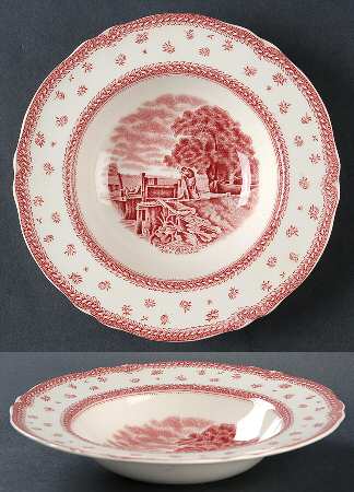 English Lanscapes Pink Rim Soup Bowl