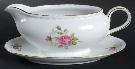 Bavarian Rose Gravy Boat with Attached Underplate