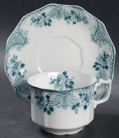 Merion Blue Green (No Gold Accent) Flat Cup & Saucer Set