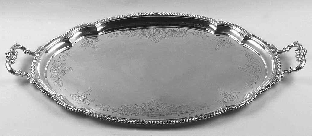 Gadroon (Sterling, Hand Chased, Hollowware) Large Chased Waiter Tray