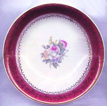 Tudor Rose (Floral Center, Maroon Rim) Coupe Cereal Bowl