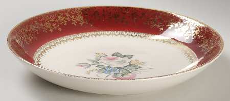 Tudor Rose (Floral Center, Maroon Rim) Coupe Soup Bowl