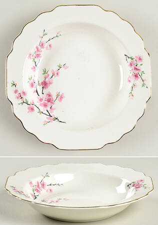 Peach Blossom (Lido, White Body, Gold) Rim Soup Bowl