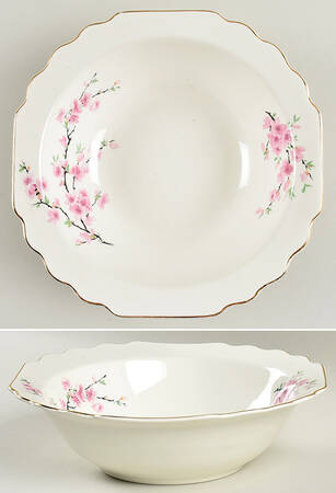 Peach Blossom (Lido, White Body, Gold) 9" Round Vegetable Bowl