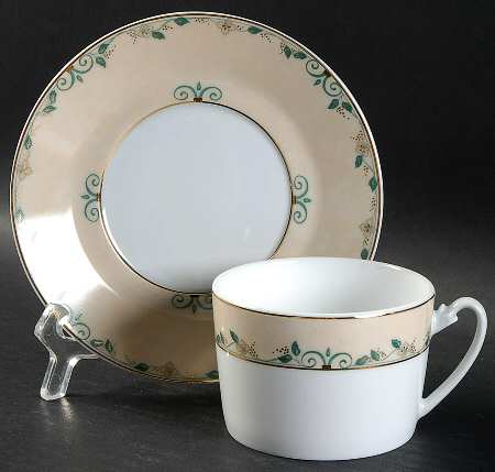 Jardin D'Antan Green Flat Cup & Saucer Set