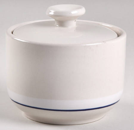 Casualware White Rim Blue Sugar Bowl & Lid