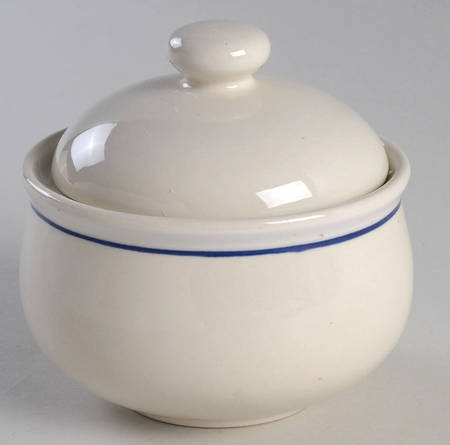 Casualware White Rim Blue Sugar Bowl & Lid