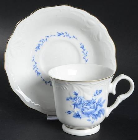 Blue Rose Footed Cup & Saucer Set