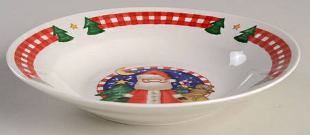 Gingham Santa Rim Soup Bowl