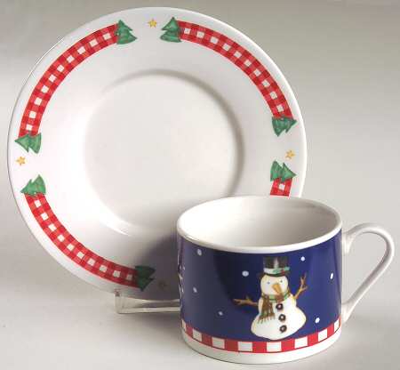 Gingham Santa Flat Cup & Saucer Set