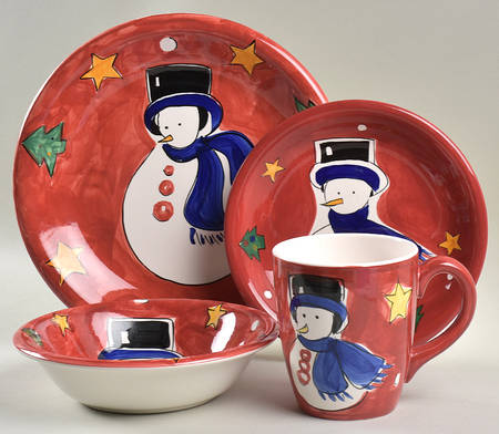 Festive Red Snowman 4 Piece Place Setting