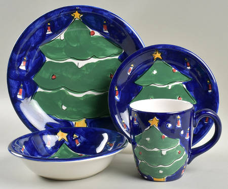 Festive Blue Tree 4 Piece Place Setting
