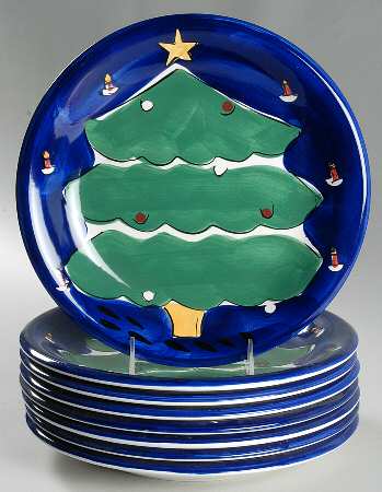 Festive Blue Tree Dinner Plate - Set of 8