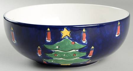 Festive Blue Tree 10" Large Salad Serving Bowl