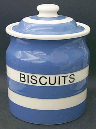 Cornish Blue Cream Cornishware Biscuit Barrel & Lid