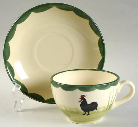 Cocks and Hens Flat Cup & Saucer Set