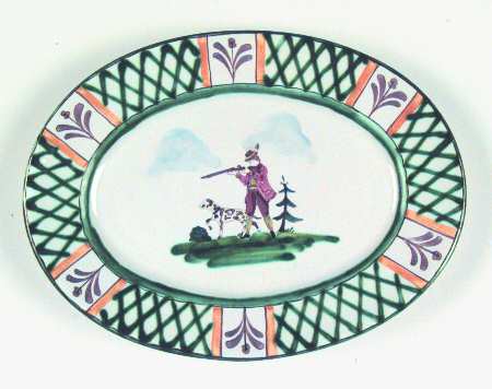 Hunt Scene (Rim, Scallop) 9" Oval Serving Platter