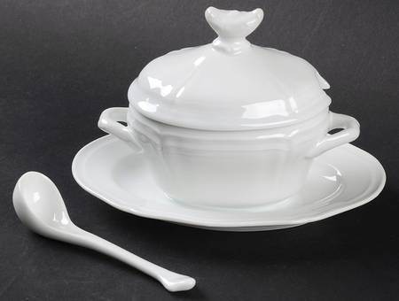 Vecchia Milano Mustard with Attached Underplate, Lid and Spoon