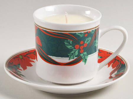 Christmas Holly (Blue Stamp) Scented Cup & Saucer Candle-Vanilla  HC