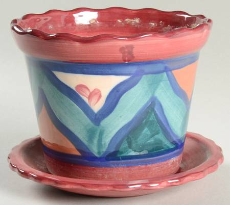 Red Azalea 5" Flower Pot & Underplate