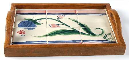 Novak Rectangular Wood Tray with Tile Insert