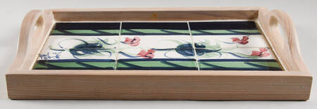 Grapevine Green Rectangular Wood Tray with Tile Insert