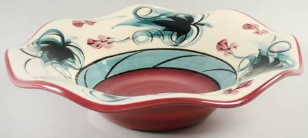 Red Grapevine Large Round Fluted Bowl