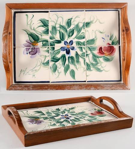 Annabella Rectangular Wood Tray with Tile Insert