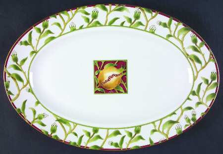 Melograno Green 14" Oval Serving Platter