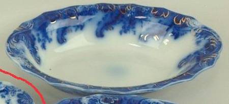 Argyle (Flow Blue, No Gold) 8" Oval Vegetable Bowl