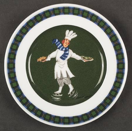 Skating Chefs (Green Tartan Band) Bread & Butter Plate