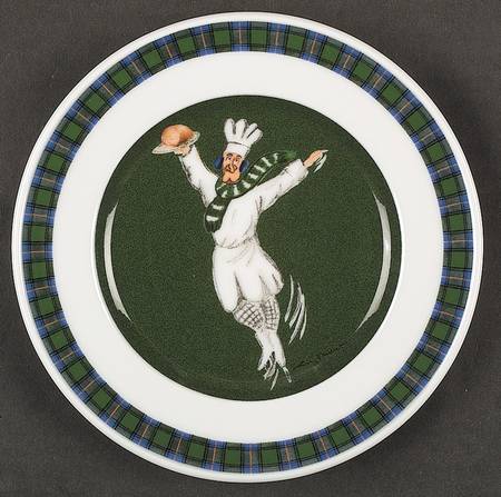 Skating Chefs (Green Tartan Band) Bread & Butter Plate