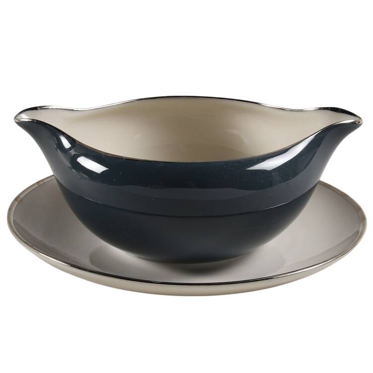 Contessa Peacock Blue (Coupe, Platinum) Gravy Boat with Attached Underplate