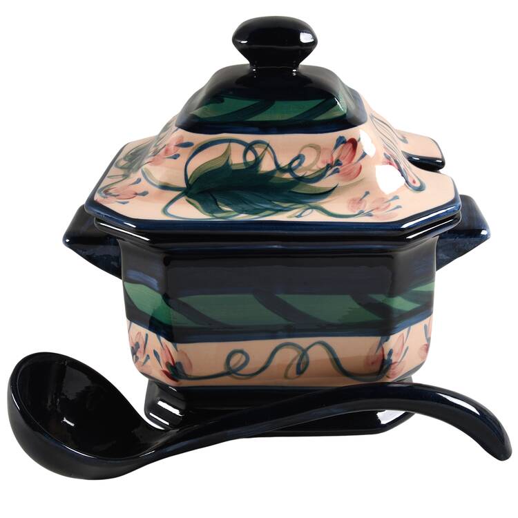 Light Blue Grapevine Tureen & Lid W/Ladle