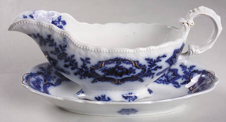 Alaska (Flow Blue, No Gold Ring) Gravy Boat & Underplate/Relish