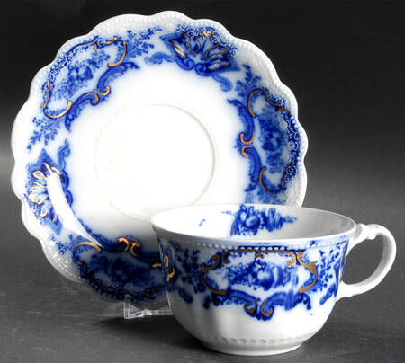 Alaska (Flow Blue, No Gold Ring) Oversized Cup & Saucer Set