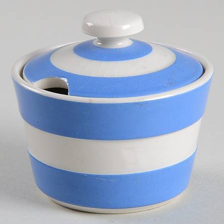 Cornish Blue Cream (Target Stamp) Mustard Jar & Lid