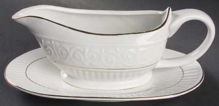 Claremont Gold (White Background) Gravy Boat & Underplate