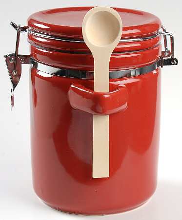 Sensations II Red Medium Canister with Hinged Lid & Wood Spoon