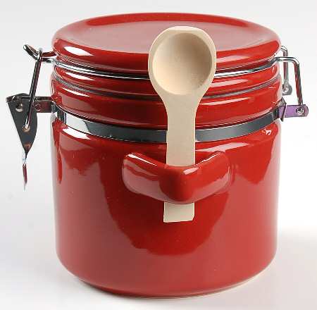 Sensations II Red Small Canister with Hinged Lid & Wood Spoon
